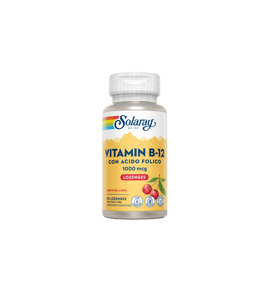 Vitamin B12 con ácido fólico 1000 mcg 90 Cápsulas - Solaray